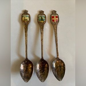 Vintage Dan mark “Denmark”  Set Of 3 Silver Enamel Souvenir Spoons.